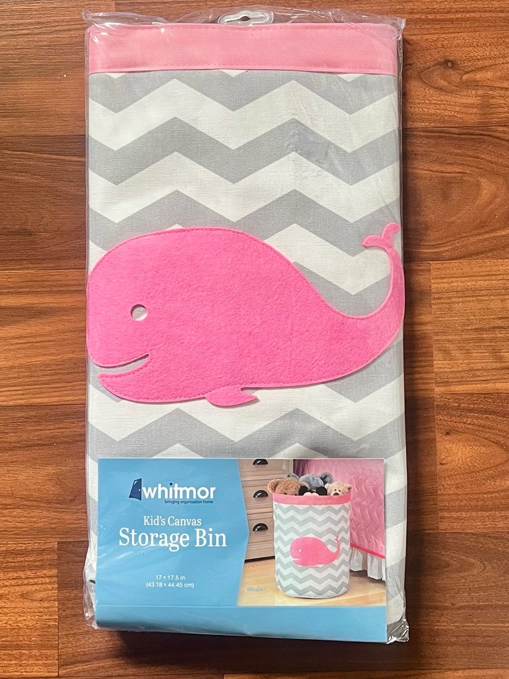 Whitmor Kids' Canvas Storage Bin with Pink Whale